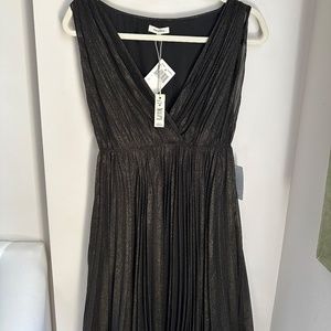 NWT Max Studio Black Metallic Pleated Party Dress